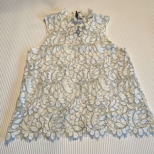 Roly Poly Black and White Lace See Through Top Small
